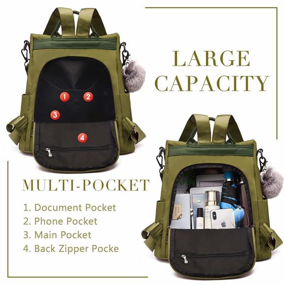 Backpack Purse Waterproof Nylon Anti-Theft Rucksack Shoulder Bags :< - Picture 4 of 7